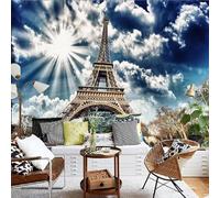 Three Dimensiona Blue Sky White Clouds Sunlight Architecture Modern 3D Wallpaper Premium Textured Silk Neutral Tones Material Ideal for Living Room Bedroom-250cm×170cm
