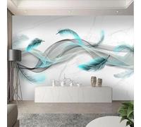 Three Dimensiona Blue Smoke Feathers Marble Like Modern 3D Wallpaper Premium Textured Silk Neutral Tones Material Ideal for Living Room Bedroom-200cm×140cm