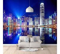 Three Dimensiona City Buildings Night View Reflections Modern 3D Wallpaper Premium Textured Silk Neutral Tones Material Ideal for Living Room Bedroom-300cm×210cm