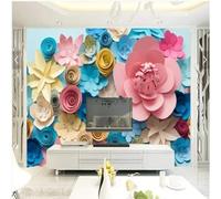 Three Dimensiona Colourful Art Origami Roses Flowers 3D Wallpaper Premium Textured Silk Study Dining Living Room Bedroom Sofa TV Wall Easy Install-430cm×300cm