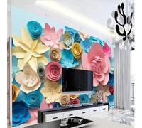 Three Dimensiona Colourful Art Origami Roses Flowers 3D Wallpaper Silky Texture Home Study Office Grey Dining Room Sofa Bedroom Living Room TV Backdrop-400cm×280cm