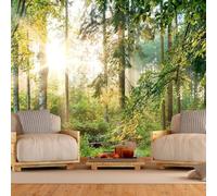 Three Dimensiona Fresh Green Forest Sunlight Modern 3D Wallpaper Premium Textured Silk Neutral Tones Material Ideal for Living Room Bedroom-200cm×140cm