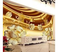 Three Dimensiona Golden Flowers Flying Birds Art 3D Wallpaper Luxury Home Dining Decor Paste Sofa Living Room The Wall for Bedroom Mural-150cm×105cm