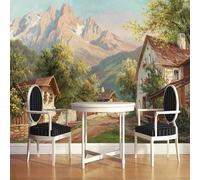 Three Dimensiona Hand Drawn Mountain Peaks Plants and Houses 3D Wallpaper Luxury Home Dining Decor Paste Sofa Living Room The Wall for Bedroom Mural-300cm×210cm