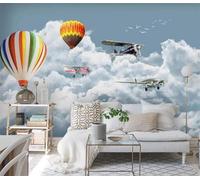Three Dimensiona Hot Air Balloons White Clouds Airplanes Flying Birds 3D Wallpaper Luxury Home Dining Decor Paste Sofa Living Room The Wall for Bedroom Mural-200cm×140cm