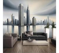 Three Dimensiona Minimalist City Architecture River Modern 3D Wallpaper Premium Textured Silk Neutral Tones Material Ideal for Living Room Bedroom-400cm×280cm