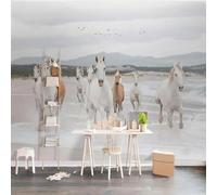 Three Dimensiona Mountain Peaks Rivers Flying Birds Horses Modern 3D Wallpaper Premium Textured Silk Neutral Tones Material Ideal for Living Room Bedroom-350cm×256cm