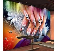Three Dimensiona Nail Art White Flowers Water Drops Modern 3D Wallpaper Premium Textured Silk Neutral Tones Material Ideal for Living Room Bedroom-400cm×280cm