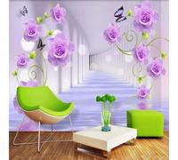 Three Dimensiona Purple Flowers Butterflies Extension Space 3D Wallpaper Luxury Home Dining Decor Paste Sofa Living Room The Wall for Bedroom Mural-400cm×280cm