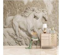 Three Dimensiona Relief Art White Horses 3D Wallpaper Premium Textured Silk Study Dining Living Room Bedroom Sofa TV Wall Easy Install-430cm×300cm