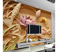 Three Dimensiona Relief Texture Wood Grain Lotus Flying Birds 3D Wallpaper Premium Textured Silk Study Dining Living Room Bedroom Sofa TV Wall Easy Install-400cm×280cm