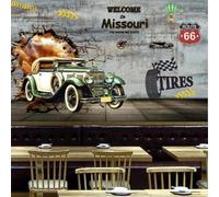 Three Dimensiona Retro Art Cars Broken Walls Nostalgic 3D Wallpaper Premium Textured Silk Study Dining Living Room Bedroom Sofa TV Wall Easy Install-300cm×210cm