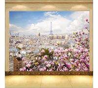 Three Dimensiona Sky City Architecture Flowers Modern 3D Wallpaper Premium Textured Silk Neutral Tones Material Ideal for Living Room Bedroom-150cm×105cm