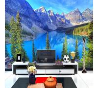 Three Dimensiona Snow Capped Mountains Jungle Lakes Sky Modern 3D Wallpaper Premium Textured Silk Neutral Tones Material Ideal for Living Room Bedroom-350cm×256cm