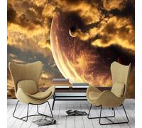 Three Dimensiona Sunset Yellow Clouds Starry Sky Universe 3D Wallpaper Premium Textured Silk Study Dining Living Room Bedroom Sofa TV Wall Easy Install-400cm×280cm