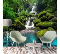 Three Dimensiona Waterfall Fresh Green Jungle Modern 3D Wallpaper Premium Textured Silk Neutral Tones Material Ideal for Living Room Bedroom-430cm×300cm