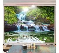 Three Dimensiona Waterfall Green Plants Waterfall Modern 3D Wallpaper Premium Textured Silk Neutral Tones Material Ideal for Living Room Bedroom-400cm×280cm