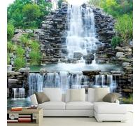 Three Dimensiona Waterfall Mountain Peaks Green Jungle 3D Wallpaper Luxury Home Dining Decor Paste Sofa Living Room The Wall for Bedroom Mural-350cm×256cm