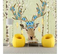 Three Dimensional Art Deer Watercolour Flower Forest 3D Wallpaper Textured Silk Easy Install Living Room Sofa Bedroom Dining Room Home Decoration Wall-300cm×210cm