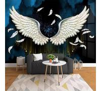 Three Dimensional Art White Feathered Accent Wings Marble Imitation 3D Wallpaper Textured Silk Easy Install Living Room Sofa Bedroom Dining Room Home Decoration Wall-400cm×280cm
