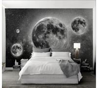 Three Dimensional Black and White Universe Planet Starry Sky 3D Wallpaper Easy Install Feature Office Living Room Sofa Bedroom TV Background Wall Decoration-300cm×210cm