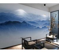Three Dimensional Blue Mountain Peaks Birds Sunrise 3D Wallpaper Textured Silk Easy Install Living Room Sofa Bedroom Dining Room Home Decoration Wall-350cm×256cm