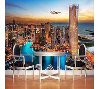 Three Dimensional City Architecture Rivers Aeroplanes Scenery 3D Wallpaper Easy Install Feature Office Living Room Sofa Bedroom TV Background Wall Decoration-200cm×140cm
