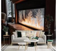 Three Dimensional Cosy And Comfortable Fireplace Frosted Glass Tree Winter Forest Scene 3D Wallpaper Premium Textured Silk Study Dining Living Room Bedroom Sofa TV Wall Easy Install-350cm×256cm
