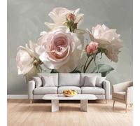 Three-Dimensional Floral Elegant Photo Wallpaper 400 x 280 cm | Wall Mural Decorative Background Pink and White Rose Bouquet for Living room Bedroom Kitchen Office Kids Room