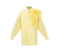 Three-Dimensional Flower Design Spliced Shirts for Women Long Sleeve Loose Blouses Spring Yellow S