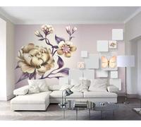 Three Dimensional Flowers Butterflies Geometric Creativity Modern 3D Wallpaper Premium Textured Silk Neutral Tones Material Ideal for Living Room Bedroom-300cm×210cm