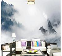 Three Dimensional Forest White Mist Animals Wolves 3D Wallpaper Easy Install Feature Office Living Room Sofa Bedroom TV Background Wall Decoration-200cm×140cm