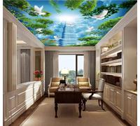 Three Dimensional Fresh Blue Sky Green Leaves Flying Birds 3D Wallpaper Luxury Silk Study Dining Feature Sofa Grey Bedroom Living Room Tv Decorative Wall-400cm×280cm