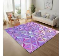 Three Dimensional GeometryWashable Rugs for Living Room 80x150cm Area Rugs Non-Slip Backing Stain Resistant Lightweight Low-Pile Carpet Dream Purple Geometry Rug for Bedroom, Kitchen, Hallway