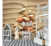 Three Dimensional Golden Beach Seashells Starfish 3D Wallpaper Easy Install Feature Office Living Room Sofa Bedroom TV Background Wall Decoration-150cm×105cm