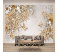 Three Dimensional Golden Butterfly Flower Art 3D Wallpaper Luxury Home Dining Decor Paste Sofa Living Room The Wall for Bedroom Mural-250cm×170cm