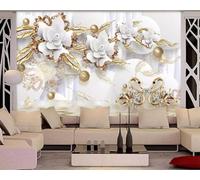 Three Dimensional Golden Floral Swan Sphere 3D Wallpaper Textured Silk Easy Install Living Room Sofa Bedroom Dining Room Home Decoration Wall-150cm×105cm