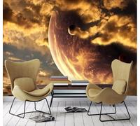Three Dimensional Golden Yellow Starry Sky Clouds Universe 3D Wallpaper Easy Install Feature Office Living Room Sofa Bedroom TV Background Wall Decoration-150cm×105cm