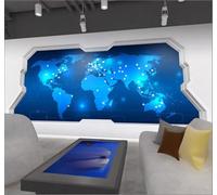 Three Dimensional High Tech Blue World Map Gym 3D Wallpaper Easy Install Feature Office Living Room Sofa Bedroom TV Background Wall Decoration-400cm×280cm