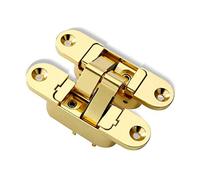 Three Dimensional Invisible Door Hinge, Adjustable Cross Zinc Alloy 180 Degrees Inside and Outside Concealed Hinges(Gold,Left Open)