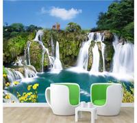 Three Dimensional Landscape Waterfall Sika Deer Scenery 3D Wallpaper Easy Install Feature Office Living Room Sofa Bedroom TV Background Wall Decoration-300cm×210cm