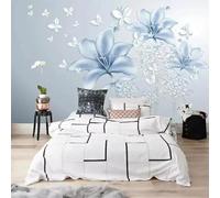 Three Dimensional Minimalist Blue Flowers Butterflies 3D Wallpaper Luxury Home Dining Decor Paste Sofa Living Room The Wall for Bedroom Mural-430cm×300cm