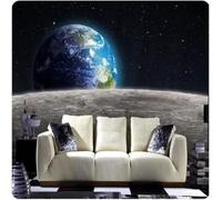 Three Dimensional Moon Earth Universe Starry Sky 3D Wallpaper Easy Install Feature Office Living Room Sofa Bedroom TV Background Wall Decoration-300cm×210cm