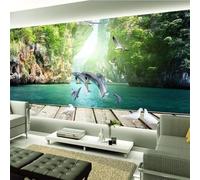 Three Dimensional Mountain Peaks Lakes Birds in Flight Dolphins 3D Wallpaper Easy Install Feature Office Living Room Sofa Bedroom TV Background Wall Decoration-150cm×105cm