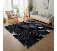 Three-Dimensional Patchwork Geometric Area Rug 140x200cm Soft Short Pile Carpet - Anti-Slip Backing, Machine Washable Rugs Modern Abstract Geometric Black Faux Wool Rug for Living Room, Bedroom