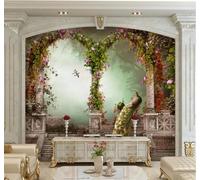Three Dimensional Peacock Archway with Plants and Vines 3D Wallpaper Easy Install Feature Office Living Room Sofa Bedroom TV Background Wall Decoration-430cm×300cm