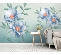 Three Dimensional Plant Blue Flower Art 3D Wallpaper Premium Textured Silk Study Dining Living Room Bedroom Sofa TV Wall Easy Install-350cm×256cm