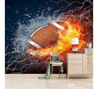 Three Dimensional Red Flames Rugby Ball Art 3D Wallpaper Easy Install Feature Office Living Room Sofa Bedroom TV Background Wall Decoration-250cm×170cm