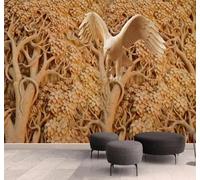 Three Dimensional Relief Carving of Trees Forest and Birds 3D Wallpaper Easy Install Feature Office Living Room Sofa Bedroom TV Background Wall Decoration-150cm×105cm
