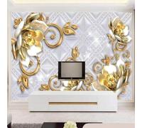 Three Dimensional Relief Golden Flowers Geometric Patterns 3D Wallpaper Premium Textured Silk Study Dining Living Room Bedroom Sofa TV Wall Easy Install-250cm×170cm